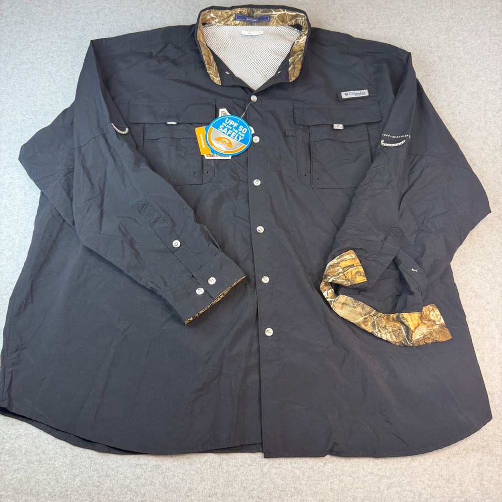 Columbia PFG Bahama II Fishing Shirt Mens 4XT Black Realtree Edge Camo UPF 50